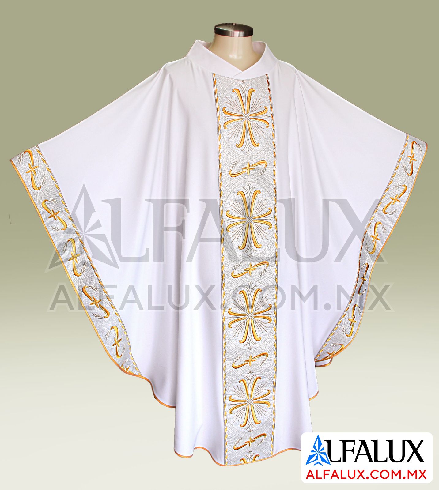 09 SAN ANTONIO Alfalux Casulla Blanco Plata Brocado Laterales 203